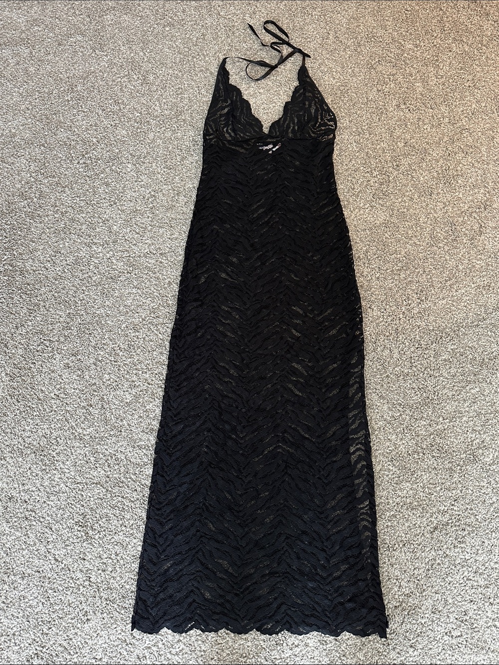 New Victoria's Secret Black Lace Halter Maxi Slip Dress